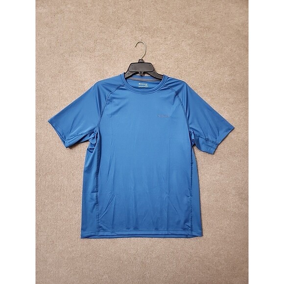 Simms Challenger Solar Shirt Men Medium Blue Carbon Fishing Tee Short Sleeve NEW - Picture 1 of 11